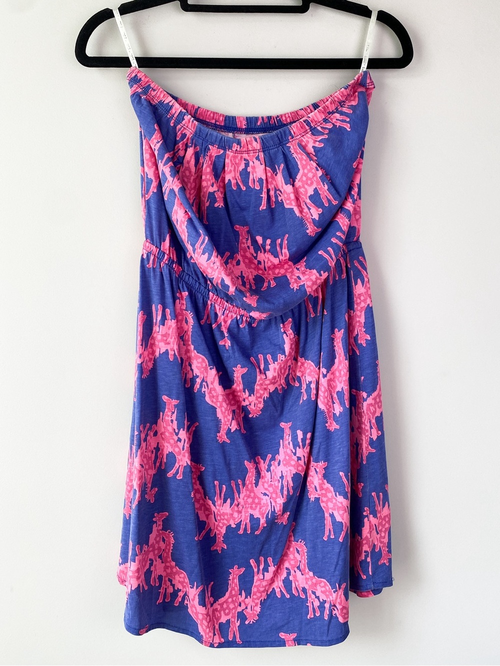 Lilly Pulitzer Womens Windsor Strapless Dress S Blue Pink Giraffe Print Pima